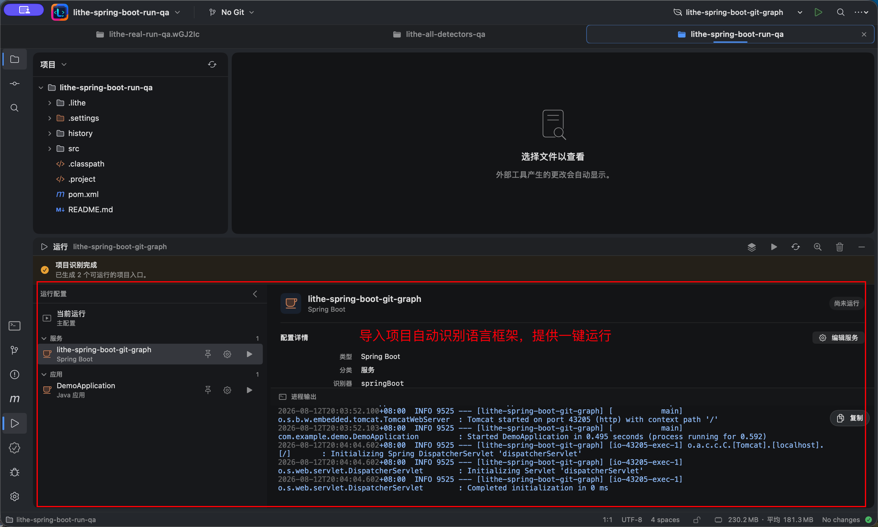 Lithe v0.4.3 轻量开源版 IDEA(支持AI的低内存 IntelliJ IDEA 替代品)插图10 项目自动识别