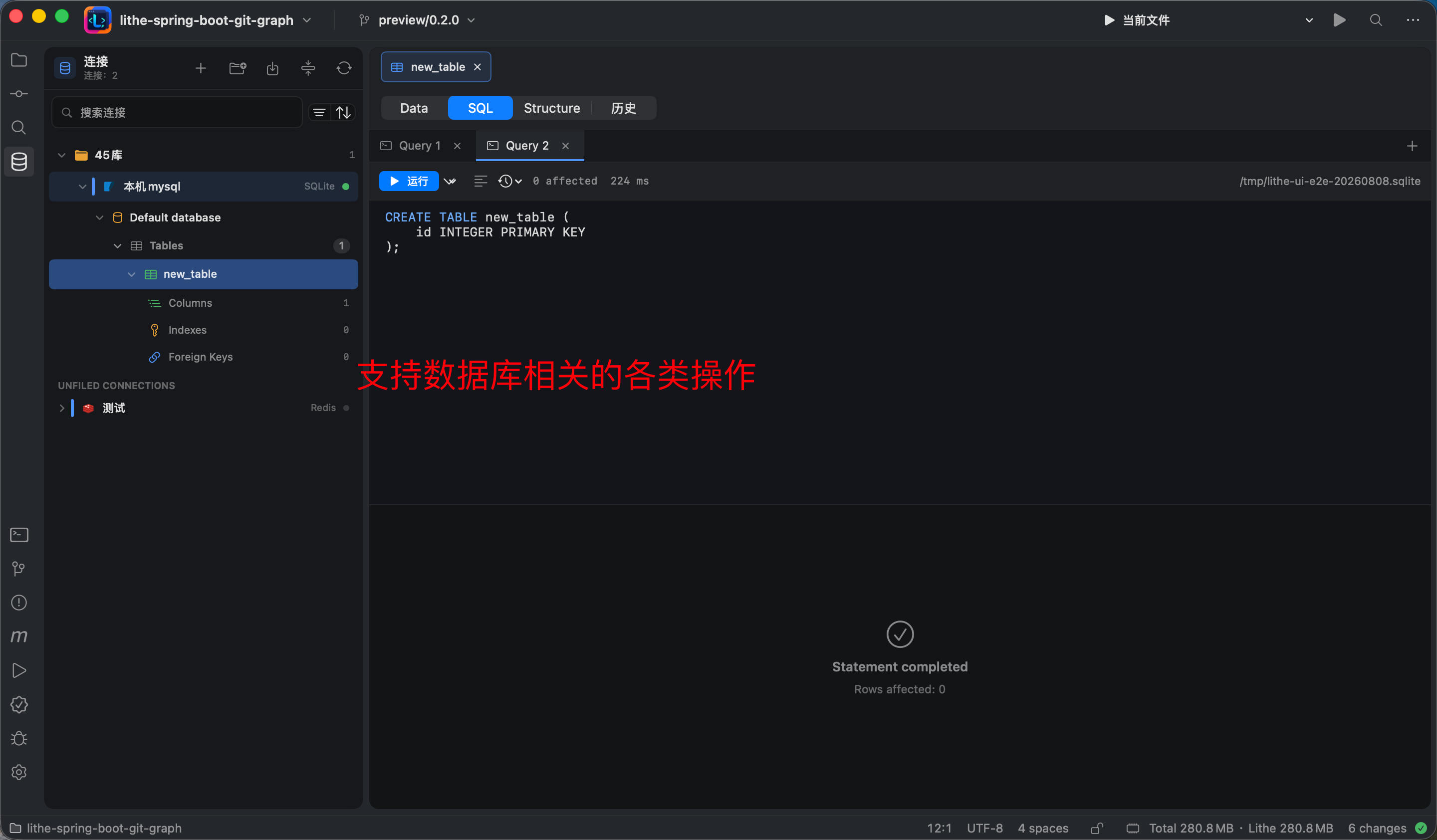 Lithe v0.4.3 轻量开源版 IDEA(支持AI的低内存 IntelliJ IDEA 替代品)插图14 数据库SQL操作